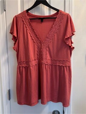 Torrid Coral Lace-Trim V-Neck Top